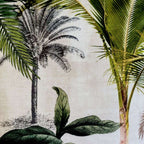 Illustration of palm trees and leaves on a textured beige background