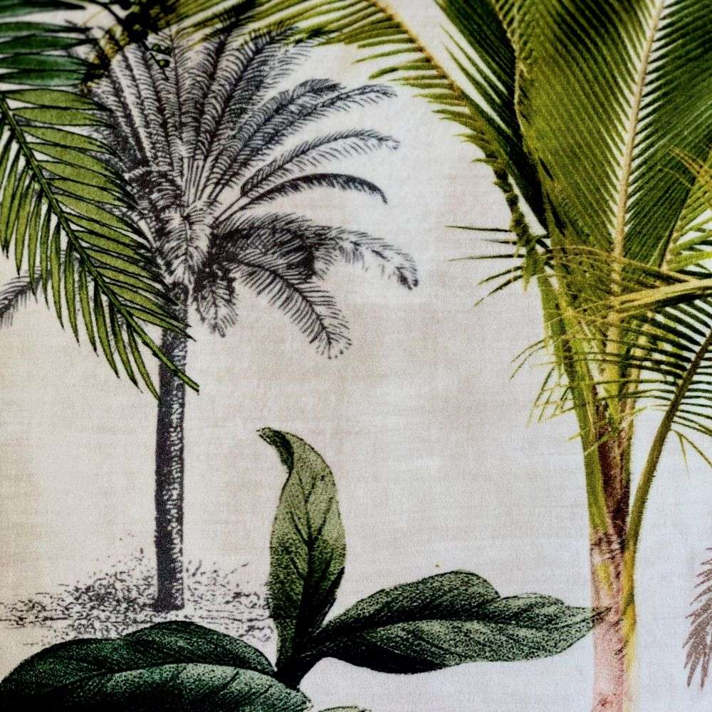 Illustration of palm trees and leaves on a textured beige background