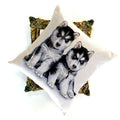 Decorative pillow with two husky puppies on a white background